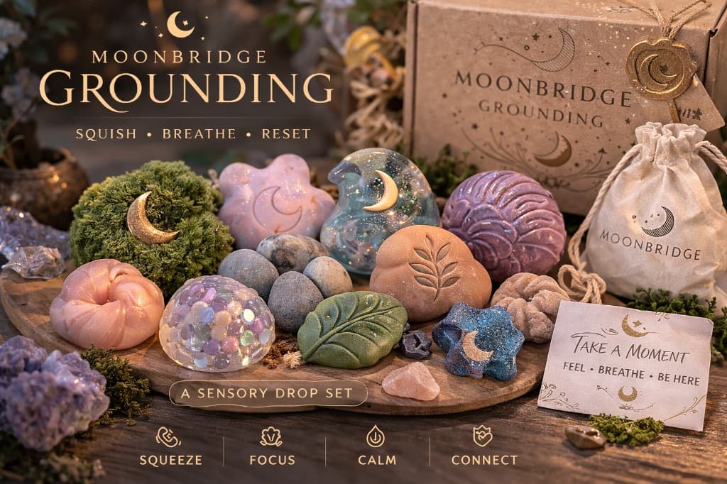 Moonbridge Grounding sensory drop set — Squish, Breathe, Reset